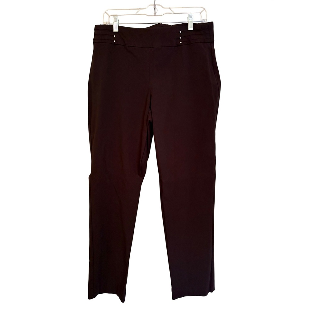 JM Collection Womens‎ 14W Brown Studded Waist Pull On Straight Leg Dress Pants